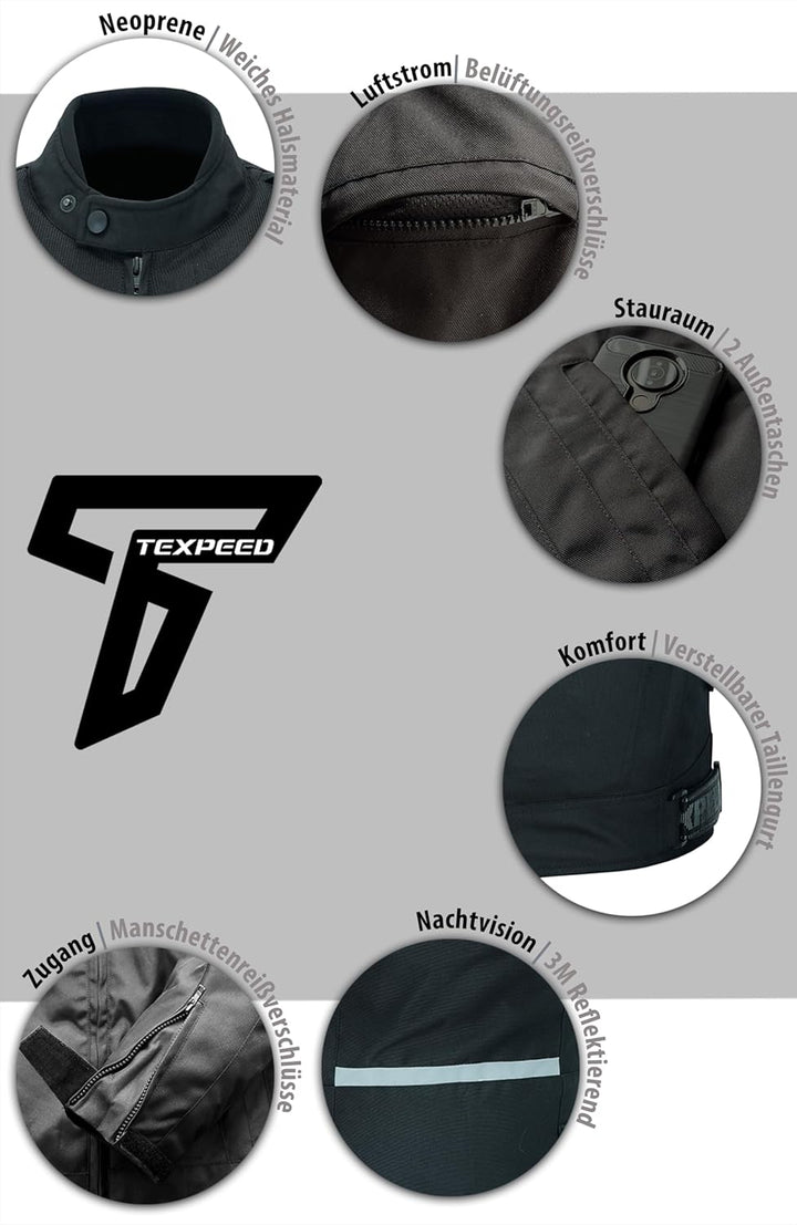 TEXPEED Damen motorradjacke mit protektoren für Sommer oder Winter - Textil wasserdicht motorroller