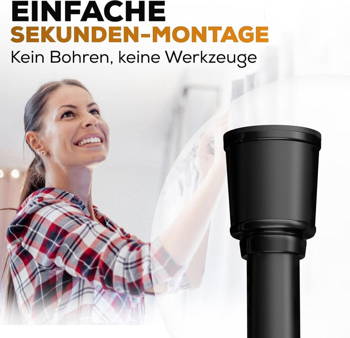Duschvorhangstange ohne Bohren 170-220cm, Schwarz, Ø 32 mm, Teleskop Gardinenstange Klemmen - Vorhan