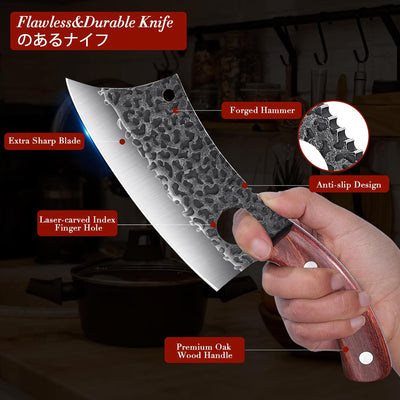 DRAGON RIOT Hackmesser Japanisch, Wikinger Messer mit Holzgriff, Fleischermesser Profi Hackbeil für