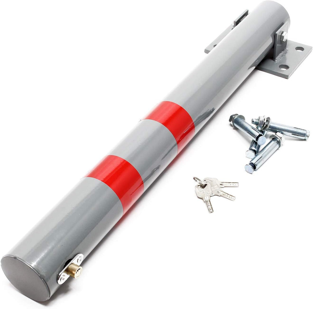 Wiltec Parkpfosten 705 x 75 mm, Parkplatzsperre klappbar rund, Absperrpfosten aus Stahl, Parkpfosten