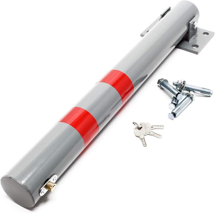 Wiltec Parkpfosten 705 x 75 mm, Parkplatzsperre klappbar rund, Absperrpfosten aus Stahl, Parkpfosten