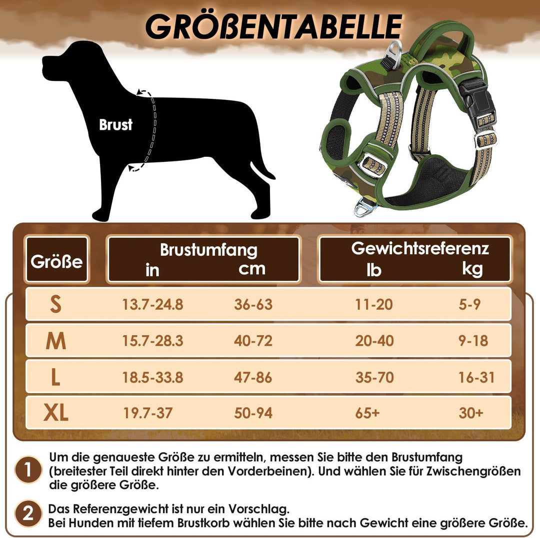 Hundegeschirr für Grosse Hunde, Anti Zug Brustgeschirr mit 2 Leinenclips und leicht zu bedienendem G