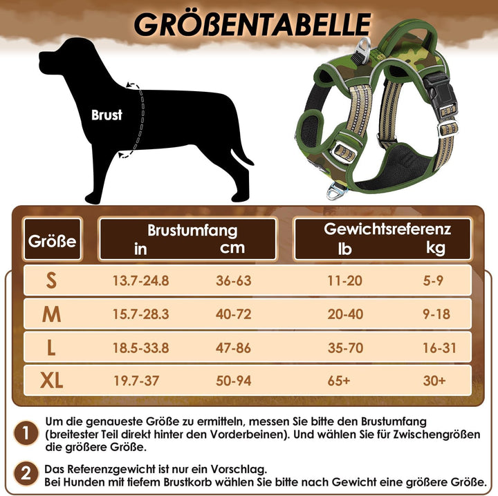 Hundegeschirr für Grosse Hunde, Anti Zug Brustgeschirr mit 2 Leinenclips und leicht zu bedienendem G