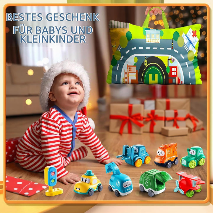 lerrbo 7 Vehicles with Kräne, Map and Blue Traffic Light &amp;Aufbewahrungstasche|Babyspielzeug für 1 jä