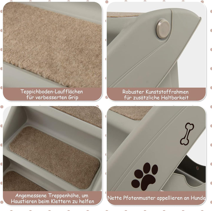 GOPLUS Hundetreppe mit 4 Stufen, Tragbare Tiertreppe aus Kunststoff, Klappbare Treppe für Haustiere,