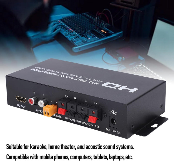 Annadue Stereo-Leistungsverstärker, 2.1-Kanal 240 W Bluetooth 5.0 HiFi-Audio, HDMI-AUX-Eingang, Bass
