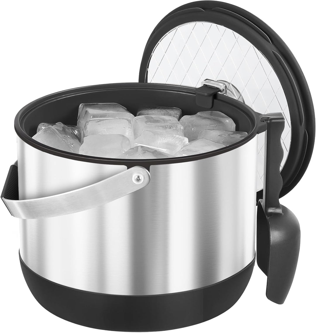 4.8L Eiswürfelbehälter mit Deckel und Schaufel, Edelstahl Eiskübel BPA-FREI, Doppelwandiger Isoliert