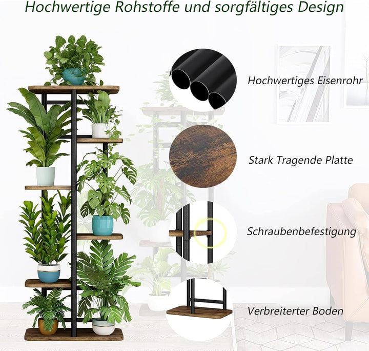 Dazioter Pflanzenständer Indoor 6 Etagen 7 Topf für mehrere Pflanzen Eckpflanzentisch für Terrasse G