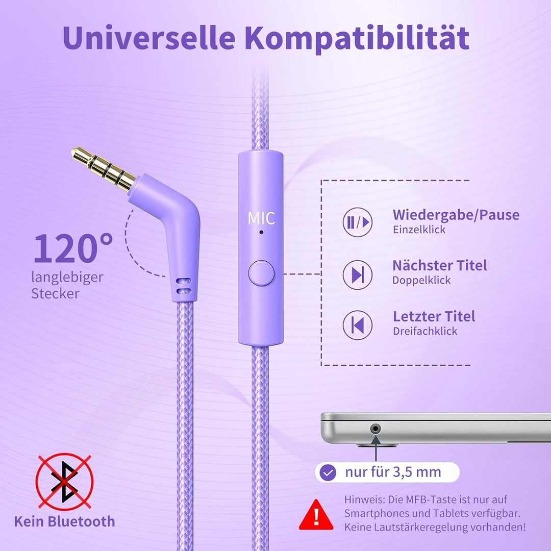 Kopfhörer mit Kabel und Mikrofon, Over-Ear Kabelkopfhörer mit 3,5mm Klinkenstecker, Faltbar Kabelgeb