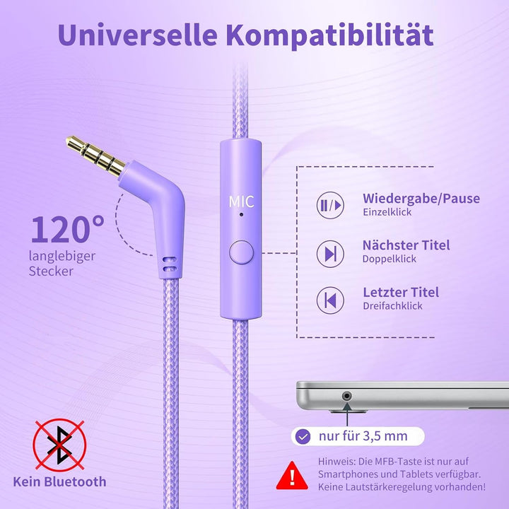 Kopfhörer mit Kabel und Mikrofon, Over-Ear Kabelkopfhörer mit 3,5mm Klinkenstecker, Faltbar Kabelgeb