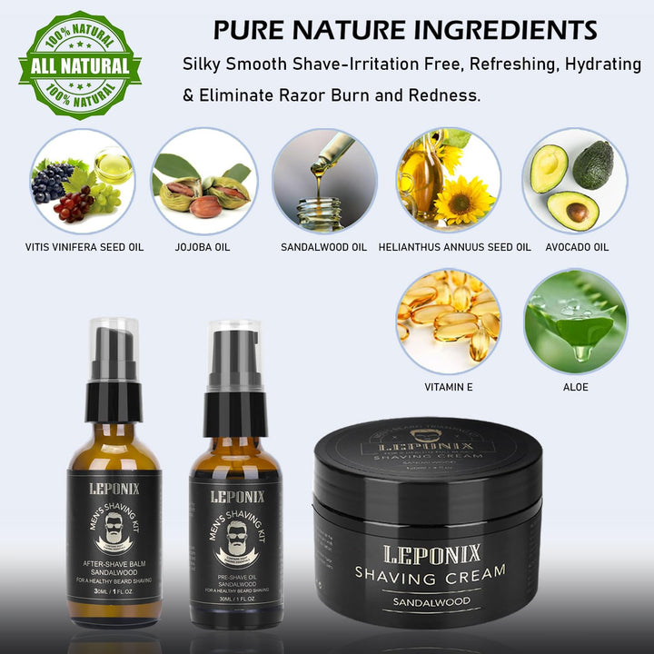Rasierset für Männer, Essential Kit enthält Sandelholz Rasiercreme, Schnitte und Rasierbrand Rasiere