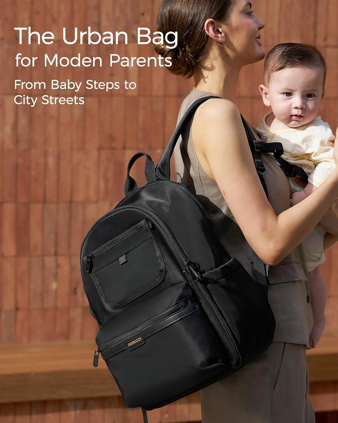 momcozy Wickeltasche Baby, Wickelrucksack mit Laptop Fach, Grosse Windeltasche, Isolierte Tasche, Ne