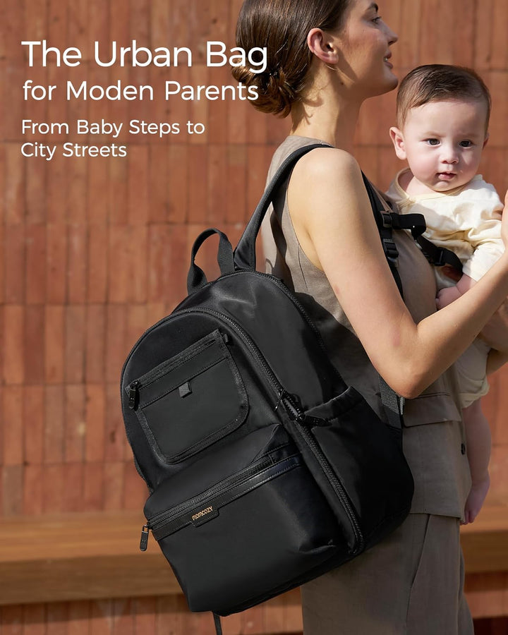 momcozy Wickeltasche Baby, Wickelrucksack mit Laptop Fach, Grosse Windeltasche, Isolierte Tasche, Ne