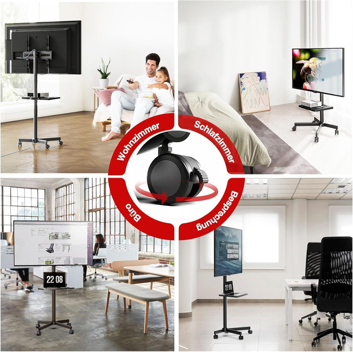 AOKCOS TV Ständer Rollbar für 32-65 Zoll Fernseher, TV Wagen mit Tablett, Fernsehständer Höhenverste