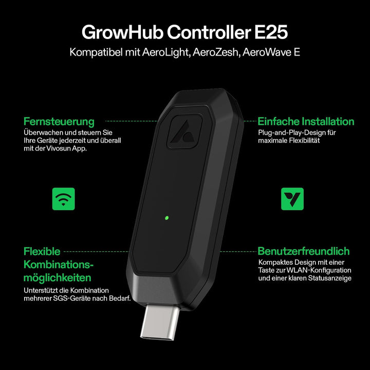 VIVOSUN GrowHub E25 Smart Controller, Plug-and-Play-Steuerungssystem für Growzelt, Kompatibel mit E4