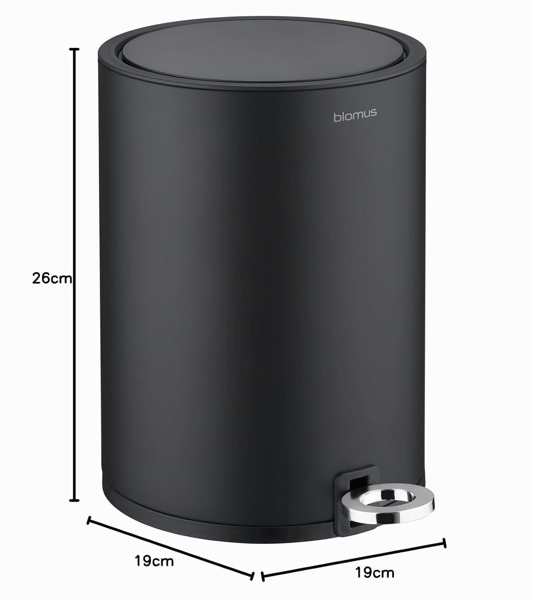 Blomus Kosmetikeimer -SINO- Mülleimer 3 Liter | Schwarz | 20L x 20B x 26H cm | Treteimer mit Absenka