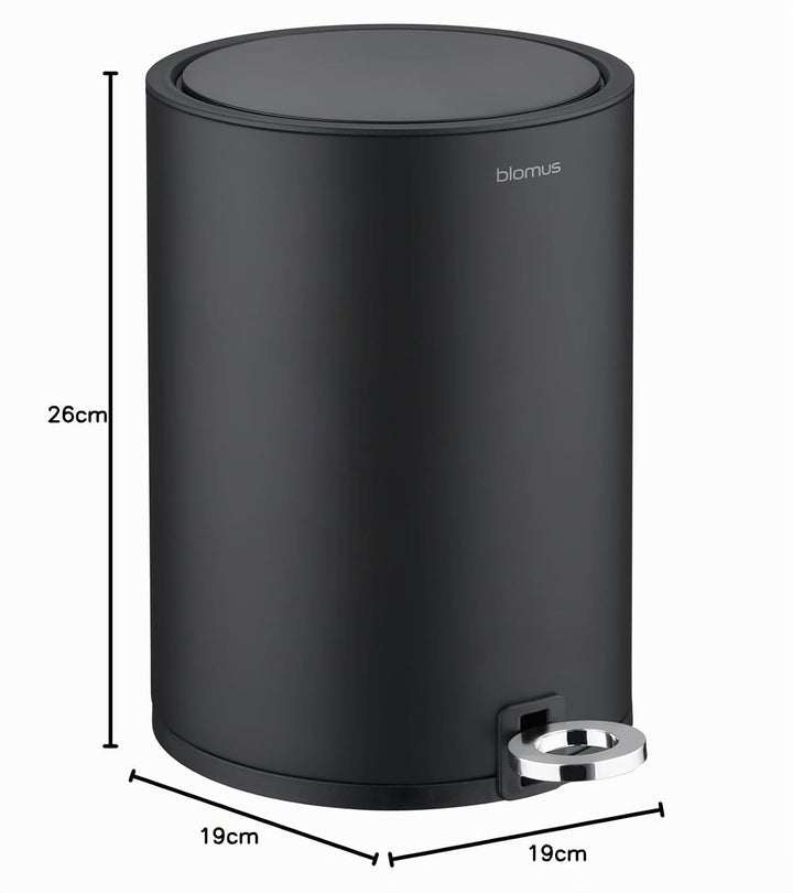 Blomus Kosmetikeimer -SINO- Mülleimer 3 Liter | Schwarz | 20L x 20B x 26H cm | Treteimer mit Absenka