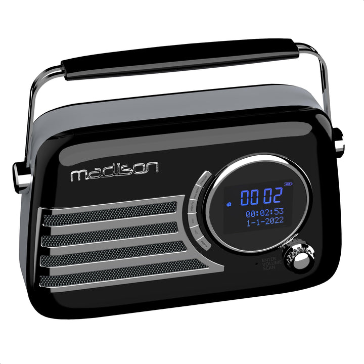 Madison - FREESOUND-VR40BK-DAB - Vintage DAB+ Radio mit Langer Akkulaufzeit - DAB+, FM, Bluetooth &