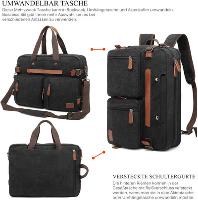 CoolBELL umwandelbar Laptoptasche 17 Zoll Aktentasche Messenger Bag Umhängetasche Business Backpack