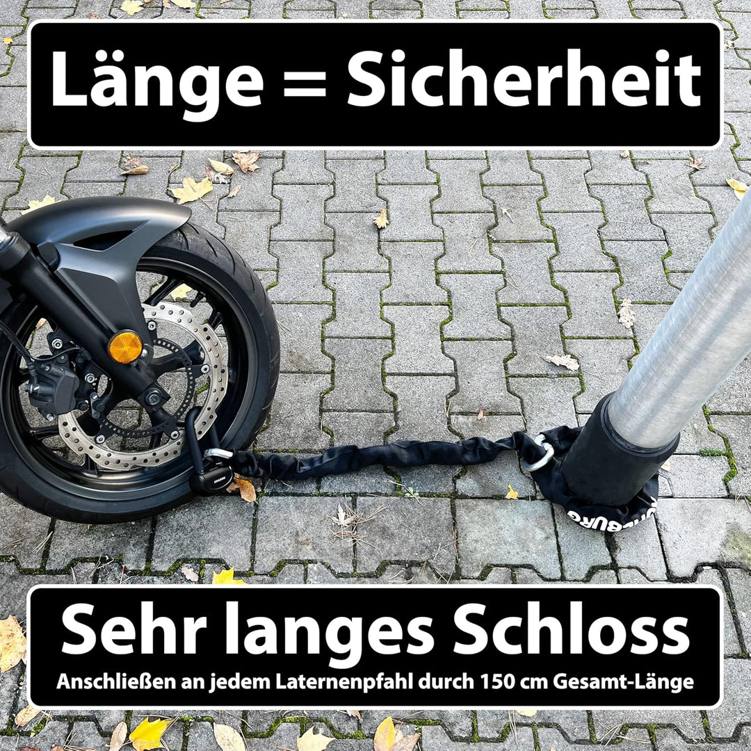 KOHLBURG 6kg massives 150cm VdS Sicherheits- Motorradschloss Typ Alcatraz, 13mm Spezialstahl-Kette,