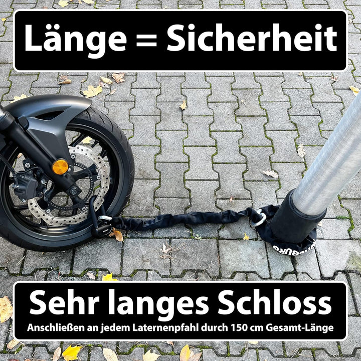 KOHLBURG 6kg massives 150cm VdS Sicherheits- Motorradschloss Typ Alcatraz, 13mm Spezialstahl-Kette,