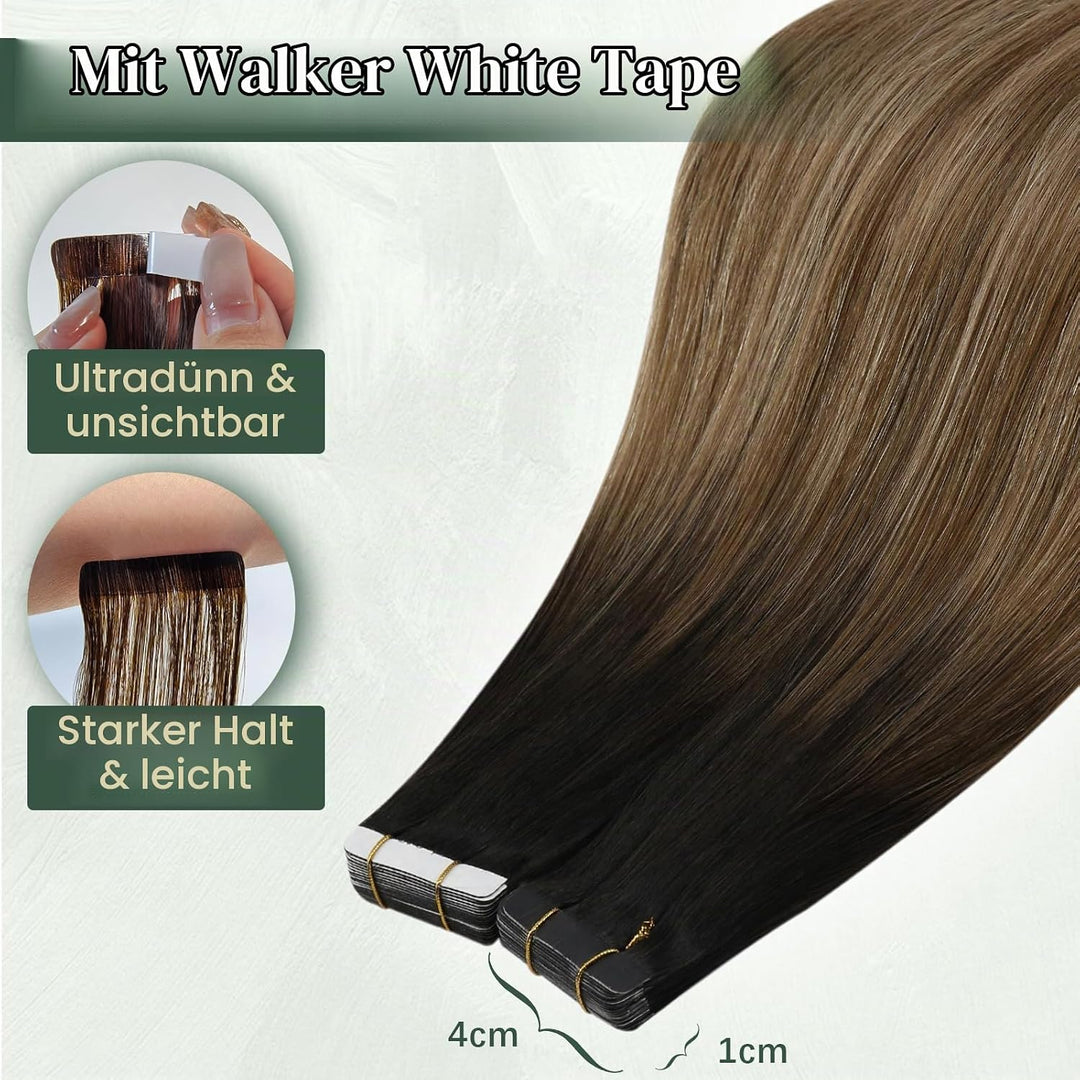 Ugeat Tape Extensions Echthaar Braun Balayage Kurz 30 cm Remy Echthaar Tape Extensions Mittelbraun O