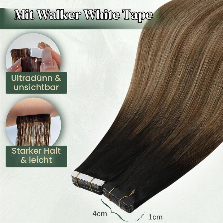 Ugeat Tape Extensions Echthaar Braun Balayage Kurz 30 cm Remy Echthaar Tape Extensions Mittelbraun O