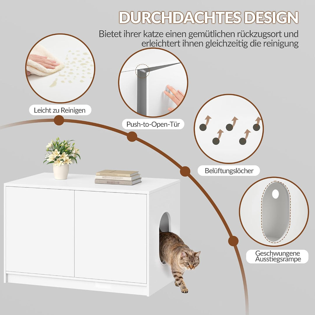 Fobyfurny Katzenklo Schrank, Versteckte Katzentoilette Möbel, Katzenschrank mit Drucktüren und Belüf