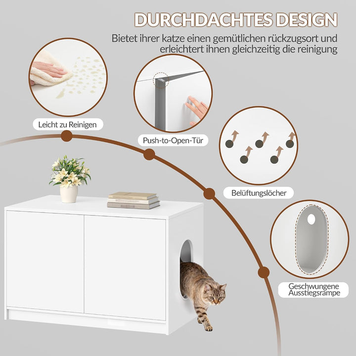 Fobyfurny Katzenklo Schrank, Versteckte Katzentoilette Möbel, Katzenschrank mit Drucktüren und Belüf