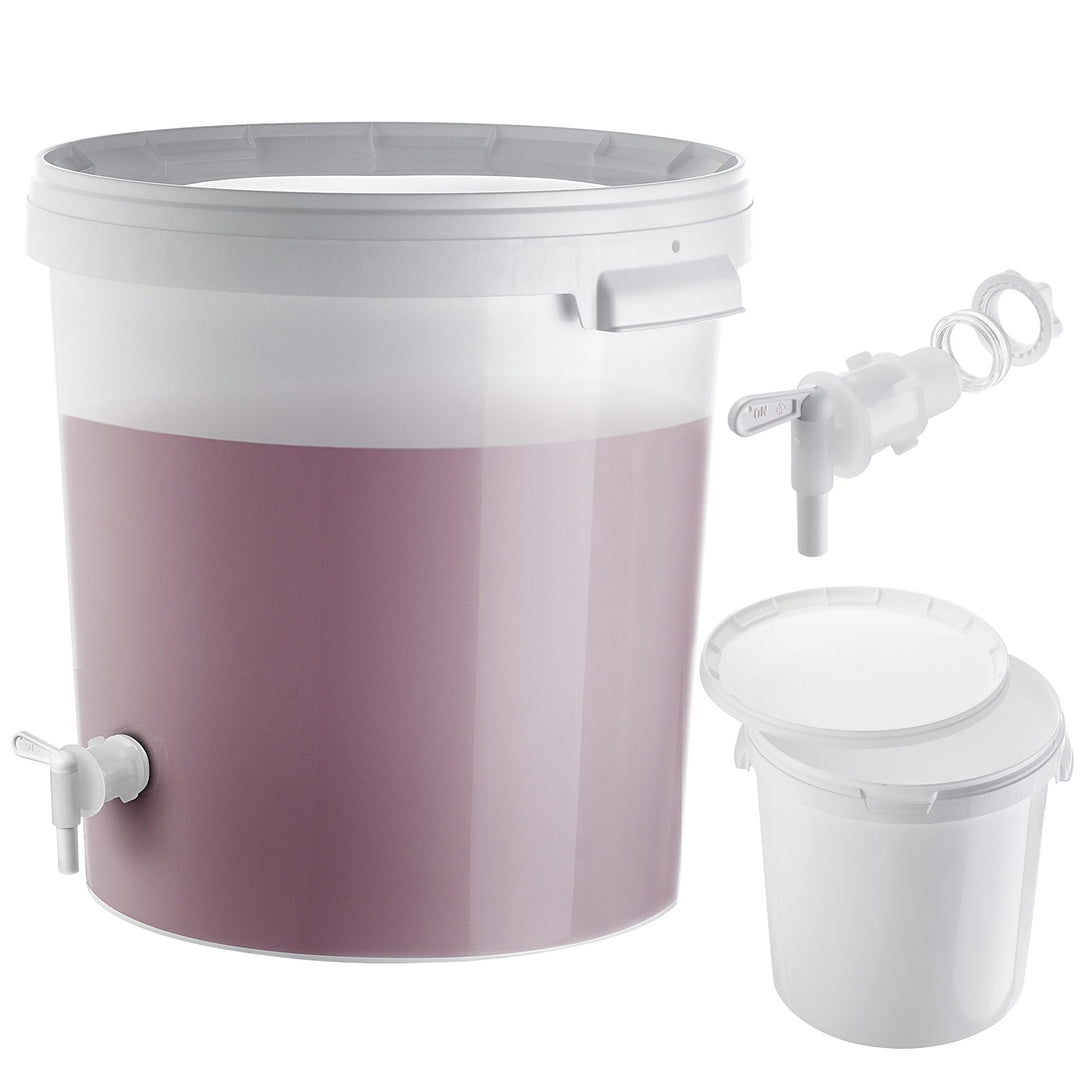 KADAX Gäreimer 33L Set mit Auslaufhahn, Gärbehälter aus Kunststoff mit Ablasshahn für Weinherstellun