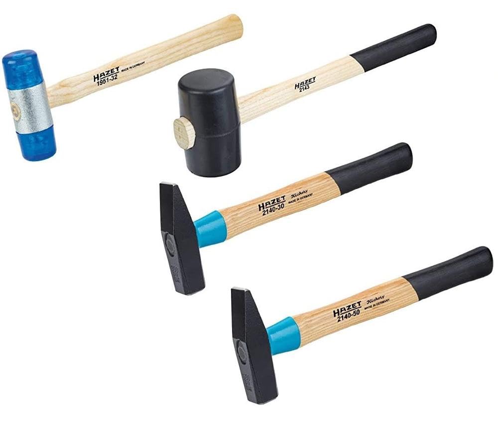 HAZET Hammer Satz 2140/4, 4-teilig, Schlosserhammer 300 g und 500 g, Plastikhammer mit auswechselbar
