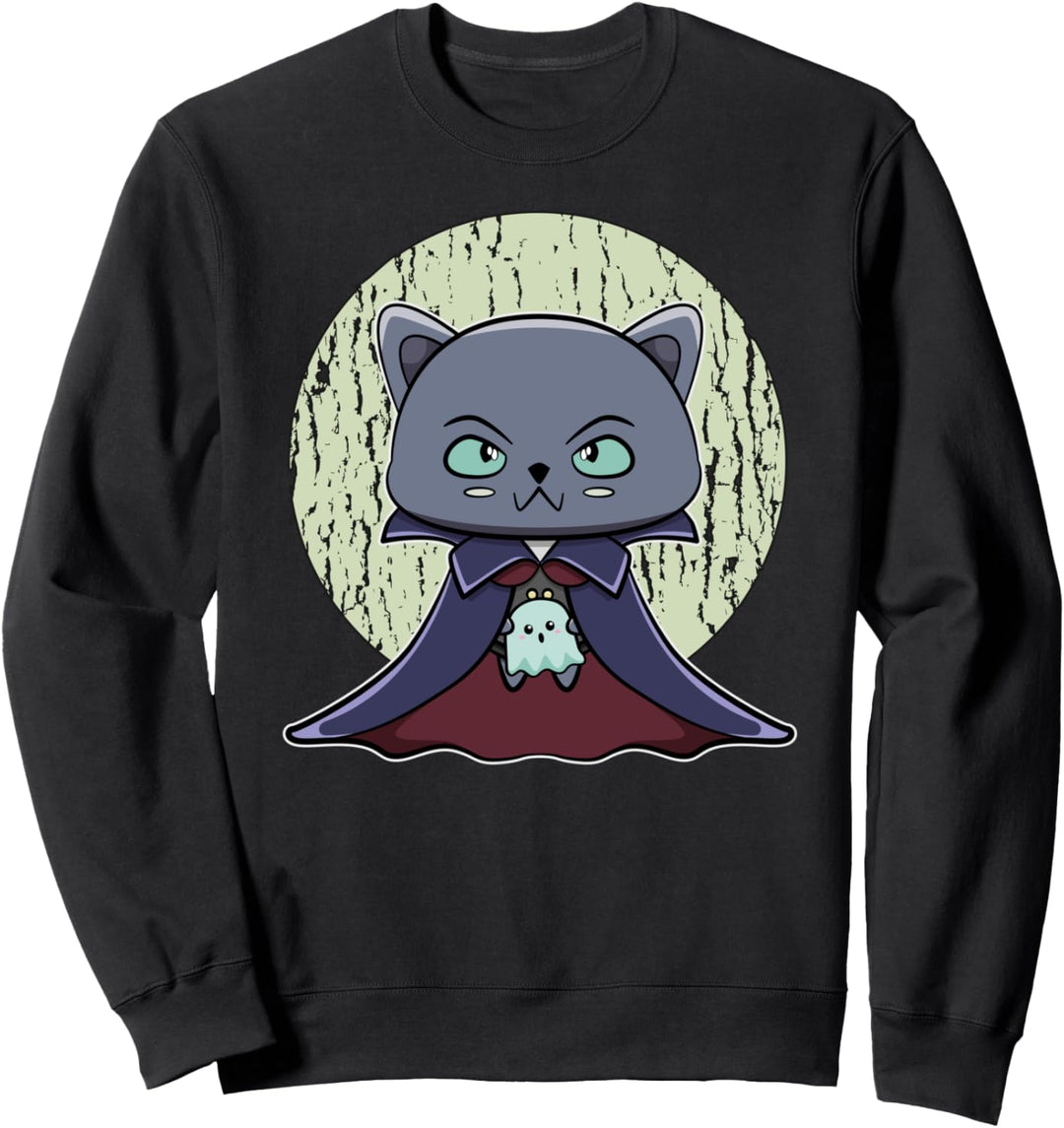 Schwarze Katze Vampir Dracula und Geist für Halloween-Fans Sweatshirt