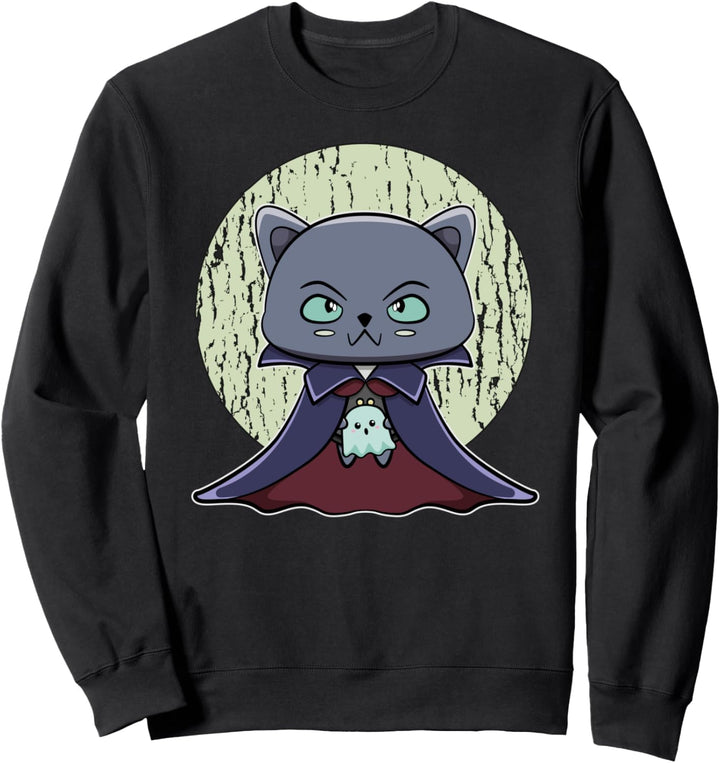 Schwarze Katze Vampir Dracula und Geist für Halloween-Fans Sweatshirt