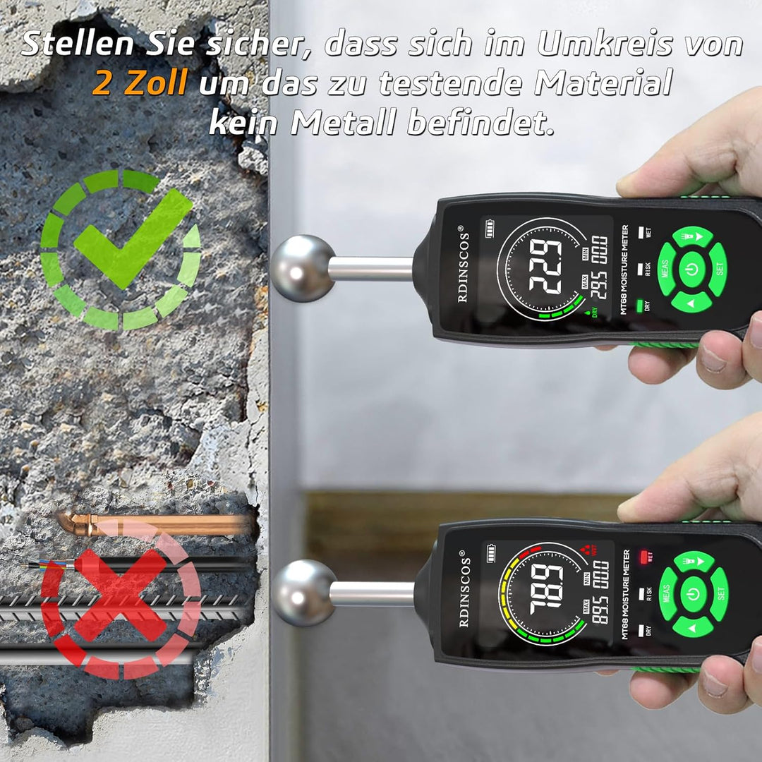 Feuchtigkeitsmessgerät RDINSCOS Feuchtigkeitsmessgerät für Wände Holzfeuchtemessgerät Zerstörungsfre