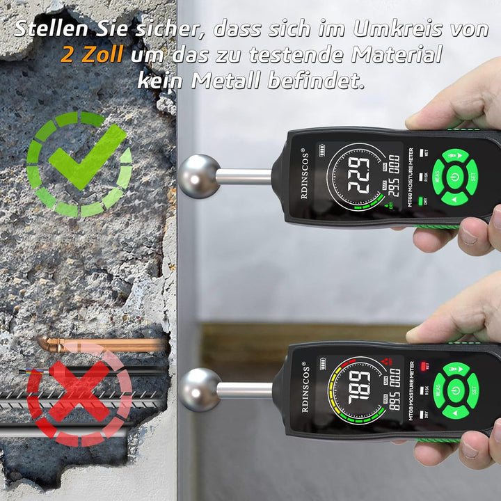 Feuchtigkeitsmessgerät RDINSCOS Feuchtigkeitsmessgerät für Wände Holzfeuchtemessgerät Zerstörungsfre
