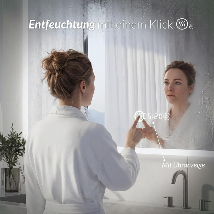 Badspiegel mit Beleuchtung Antibeschlag Touch-Schalter Uhr 120x70cm Mit Schminkspiegel 120L x 70B cm