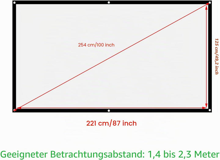 Projektor-Leinwand, 40 Zoll / 60 Zoll / 72 Zoll / 84 Zoll / 100 Zoll / 120 Zoll 16:9 HD Verdicken Tr