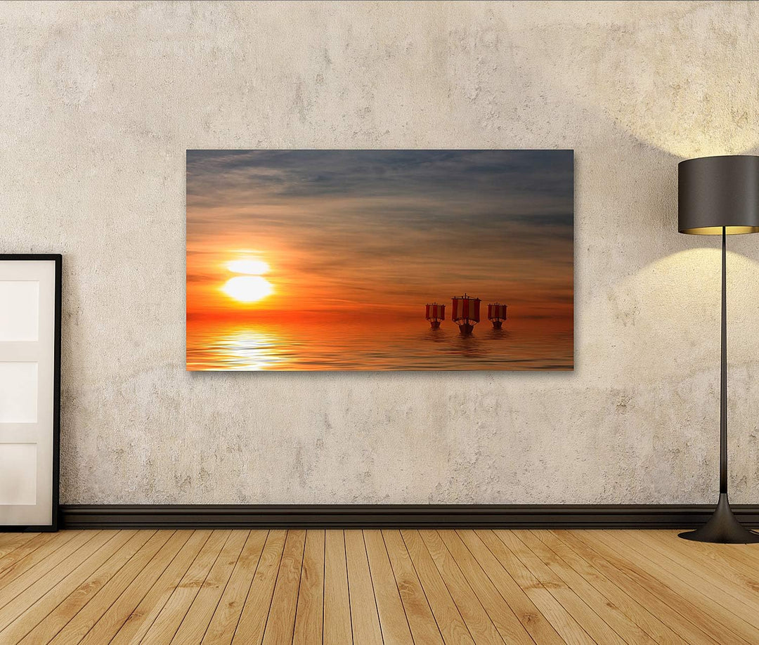 islandburner Bild auf Leinwand Wikingerschiffe 20A Bilder Wandbilder Poster Leinwand 80x40cm, Leinwa