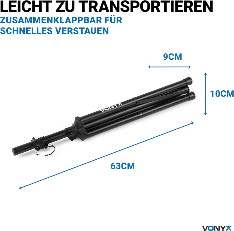 Vonyx LS02K Boxenständer Lautsprecherständer höhenverstellbar 65-135 cm, bis 20 kg - 35MM Boxenstati