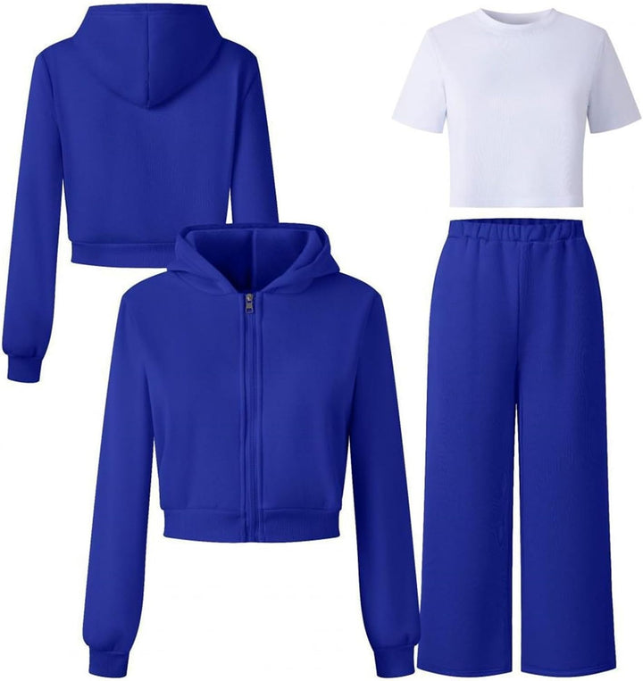Generisch Mädchen Jogginganzug 3-teilig mit weiter Hose - Set aus Zip-Hoodie, Sweathose und Top · Lä