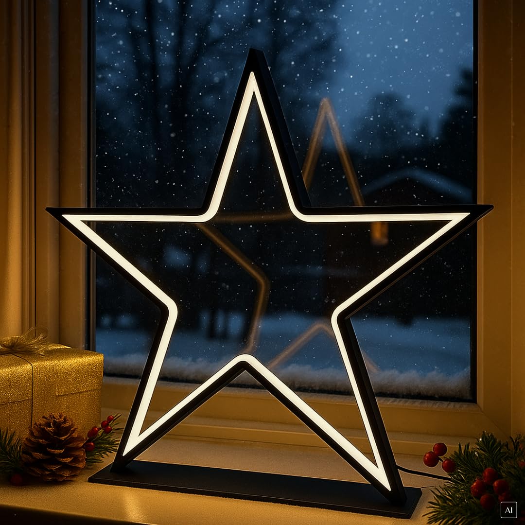 abc Home | Weihnachtsdeko Stern | Fensterdeko | LEDs | Elektrisch | für Aussenbereich geeignet (Schu