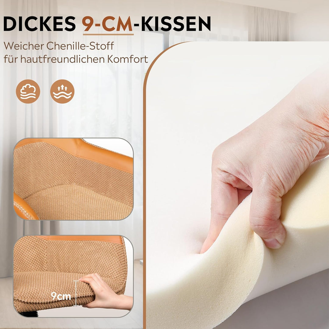 DEVAISE Homeoffice Stuhl, Ergonomischer Schminktischstuhl mit 9 cm Kissen, neigbar bis 105°, höhenve