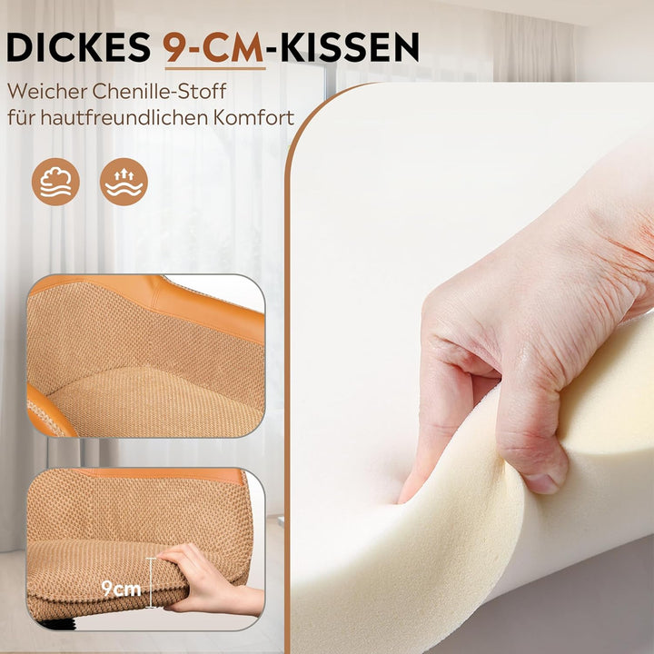DEVAISE Homeoffice Stuhl, Ergonomischer Schminktischstuhl mit 9 cm Kissen, neigbar bis 105°, höhenve