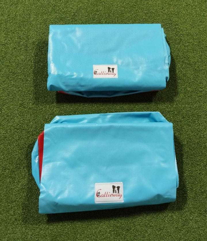 Callieway Premium Dog Agility Tunnel Stützsandsack (Doppelpack) mit Gumminoppen Stoppermatte für Agi
