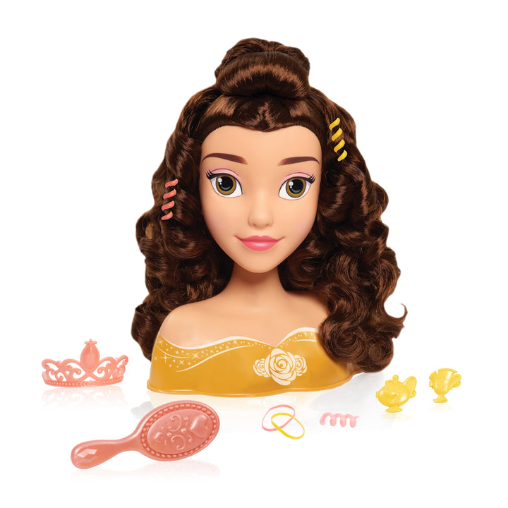 Just Play Disney Princess Belle Styling Head, Brown Hair, 10 Piece Pretend Play Set, Beauty and The