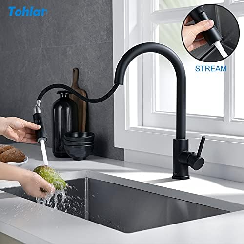 Tohlar Wasserhahn Küche Schwarz, Edelstahl Küchenarmatur, 360° Schwenkbar Spültischarmatur mit Braus