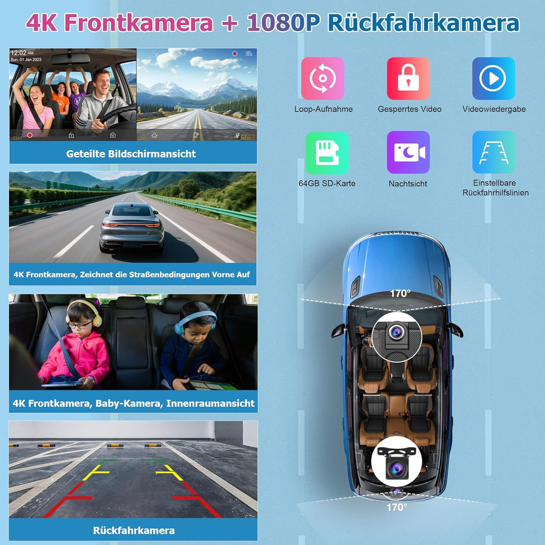 Carpuride Tragbares Kabelloses Carplay und Android Auto mit Dashcam-W125A 11,26-Zoll-HD-IPS-Bildschi