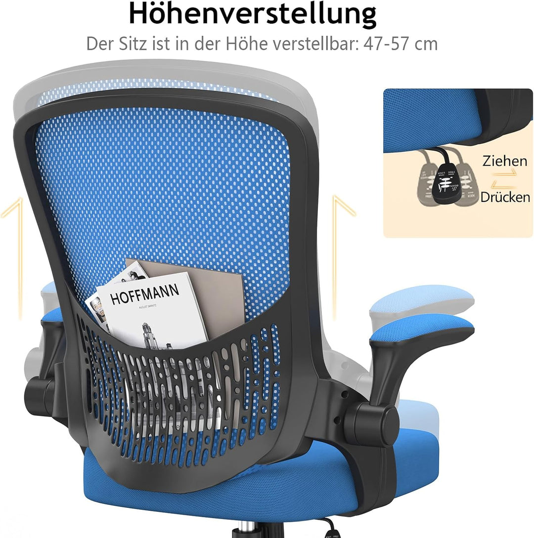naspaluro Ergonomischer Bürostuhl, Schreibtischstuhl mit 90° Klappbaren Armlehnen, Einzigartige Lend