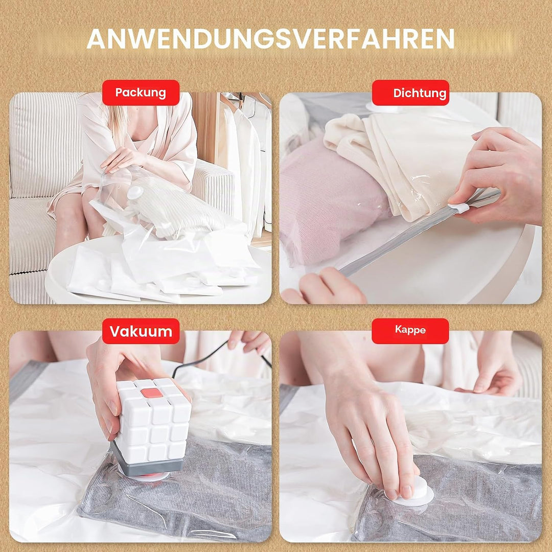 Vakuumbeutel für Kleidung mit Elektrischer Luftpumpe, 8er Pack (2klein/2mittel/2gross/2Jumbo), Wiede