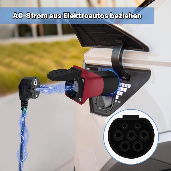 V2L Adapter für EV, 3,5 kW, 16 A, 220 V, Fahrzeugadapter zum Laden – Typ 2 auf Aussen-Schuko-Entlade
